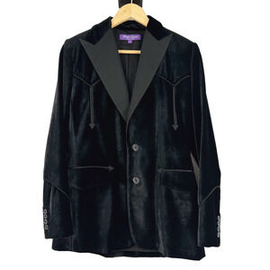 Ralph Lauren Purple Label Walker Western Velvet Blazer Women Size 2 Black Tuxedo